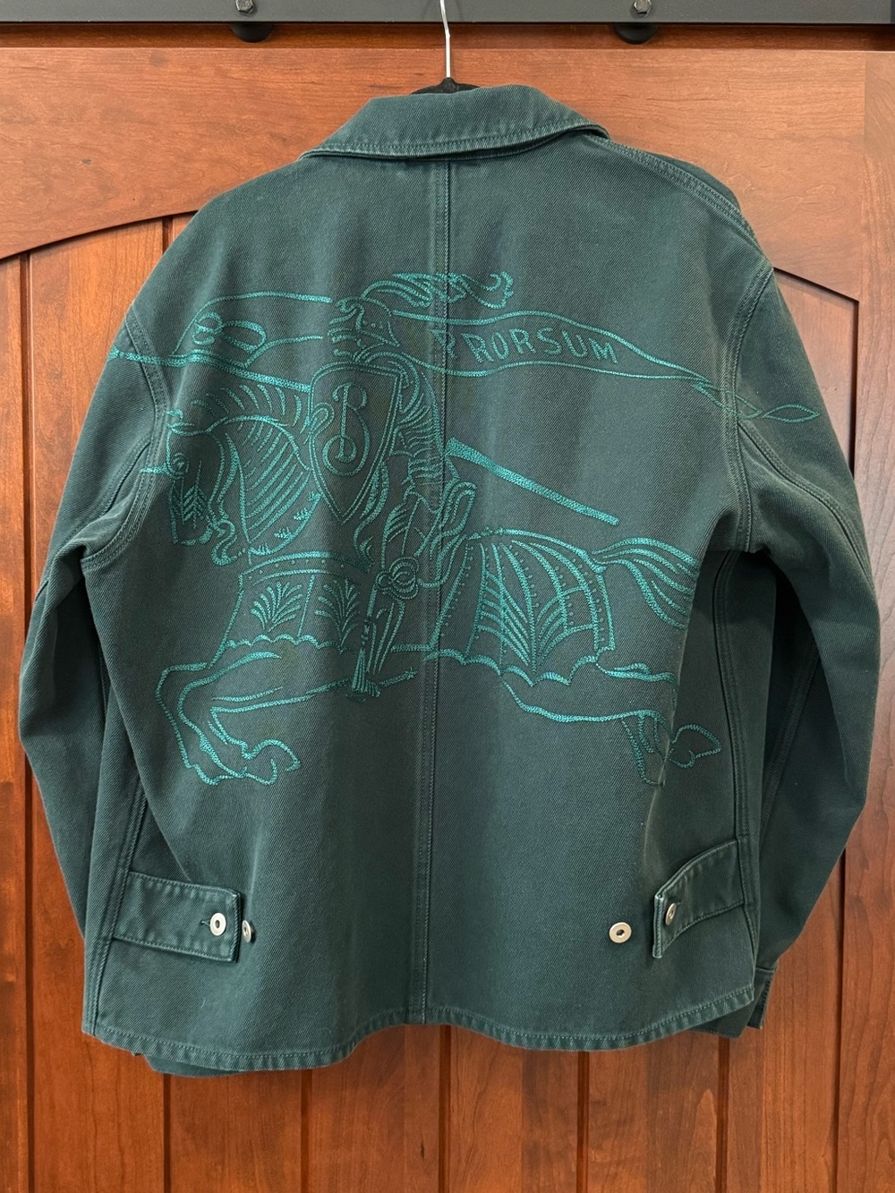 NWT Burberry Dark Green Denim Equestrian Knight Jacket